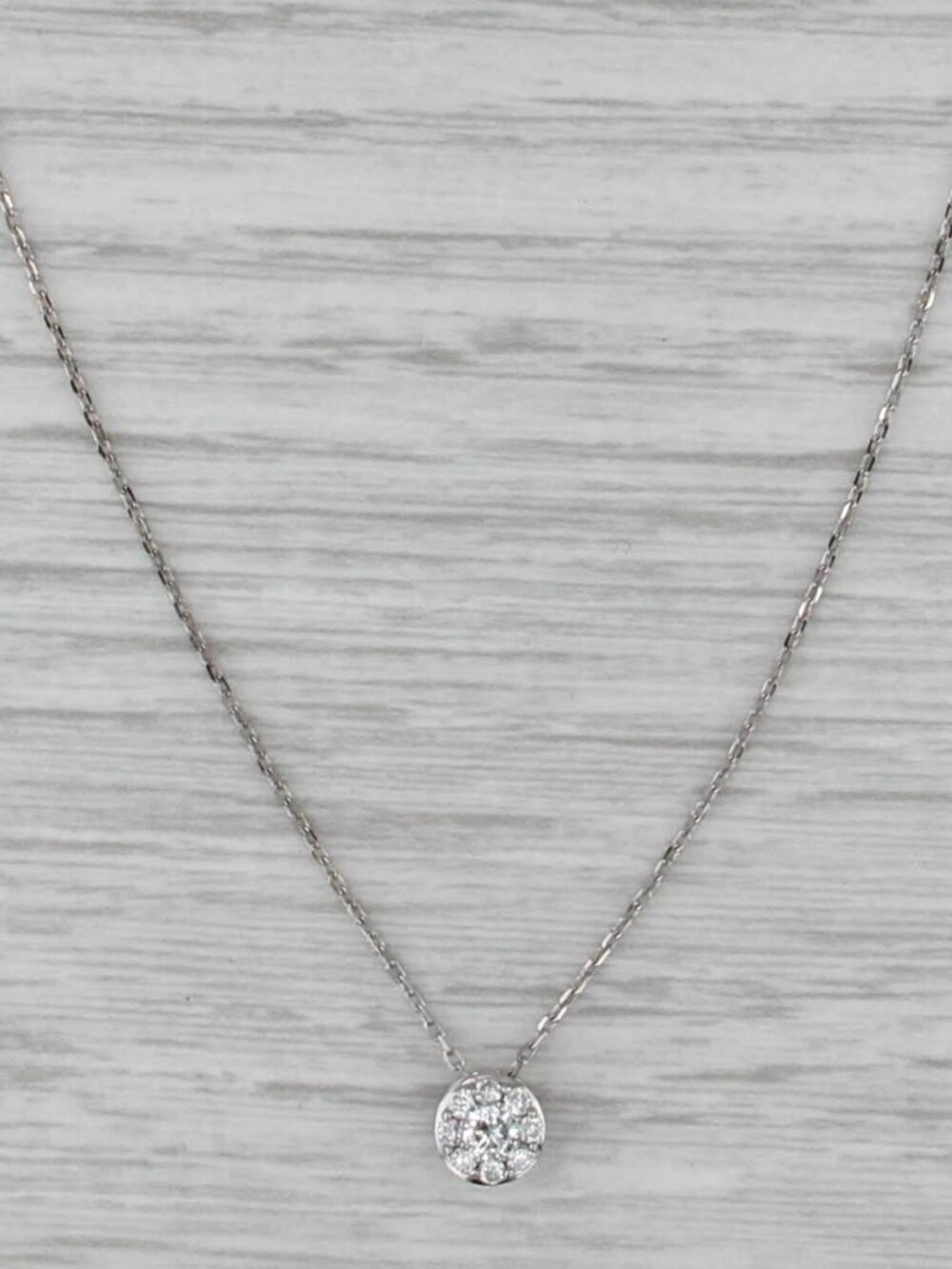 0.18ctw Small Diamond Cluster Pendant Necklace 10k White Gold 16-18" Cable Chain